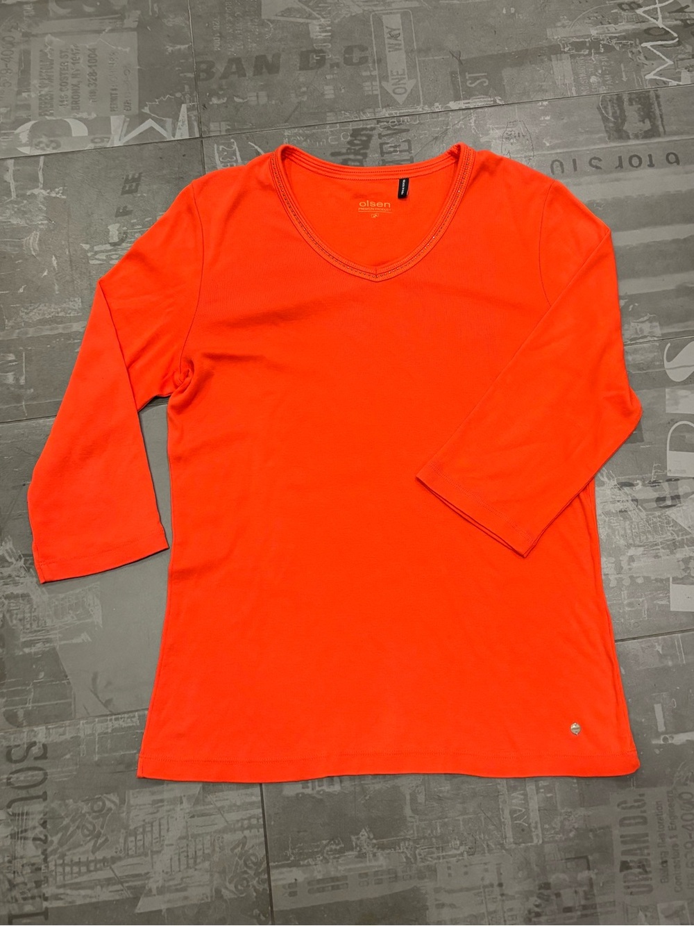 Women’s Classic Olsen 3/4 Sleeve orange Crewneck Top